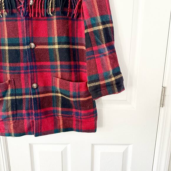 Liz Sport Vintage Red Scottish Tartan Plaid Fringe Trim Wool Boyfriend Blazer 10 - Picture 5 of 14